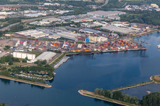 Aerial view of Harbor in Germersheim in the state Rhineland-Palatinate, Germany