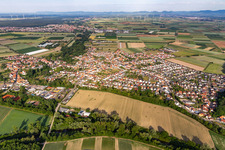 Aerial view of Village - view on the edge of agricultural fields and farmland in Hoerdt in the state Rhineland-Palatinate