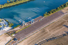 Aerial view of Autonomous Port of Strasbourg in Lauterbourg in the state Bas-Rhin, France