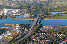 River - bridge construction ueber den Rhein bei Maxau in the district Maximiliansau in Woerth am Rhein in the state Rhineland-Palatinate, Germany