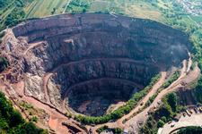 Aerial view of Quarry for the mining and handling of Basalt-Actien-Gesellschaft in Albersweiler in the state Rhineland-Palatinate