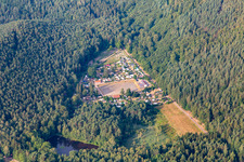 Nature camping “Am Berwartstein” at the Seehofweiher in Erlenbach bei Dahn in the state Rhineland-Palatinate, Germany