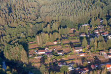 Aerial photograpy of At Sägmühlweiher and Bitscher Straße from the southeast in Ludwigswinkel in the state Rhineland-Palatinate, Germany