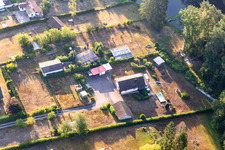 Oblique view of At the Sägmühlweiher from the northwest in Ludwigswinkel in the state Rhineland-Palatinate, Germany
