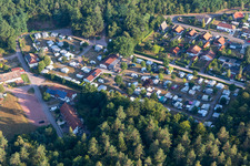 Aerial photograpy of Camping Club Pirmans at Schöntalweiher in the district Schöntal in Ludwigswinkel in the state Rhineland-Palatinate, Germany
