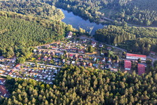 Camping Club Pirmans at Schöntalweiher in the district Schöntal in Ludwigswinkel in the state Rhineland-Palatinate, Germany from above