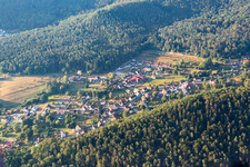 Aerial view of District Petersbächel in Fischbach bei Dahn in the state Rhineland-Palatinate, Germany