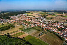 Village view on the edge of agricultural fields and land in Hatzenbuehl in the state Rhineland-Palatinate, Germany