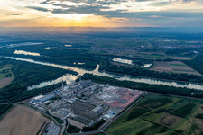 Aerial photograpy of Dismantling of the nuclear power plant, space for direct current in Philippsburg in the state Baden-Wuerttemberg, Germany