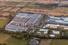 Oblique view of Industrial and commercial area Landau Ost with Michelin Tires and APL Automobil-Prueftechnik Landau GmbH in Landau in der Pfalz in the state Rhineland-Palatinate, Germany