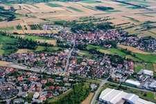 Aerial view of Town View of the streets and houses of the residential areas in the district Moenchberg in Herrenberg in the state Baden-Wurttemberg