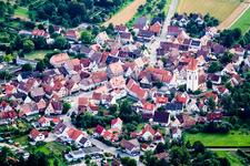 Aerial photograpy of Town View of the streets and houses of the residential areas in the district Moenchberg in Herrenberg in the state Baden-Wurttemberg