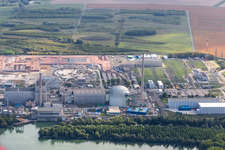 ENBW nuclear power plant under dismantling with construction site of the DC converter in Philippsburg in the state Baden-Wuerttemberg, Germany