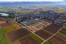 Drone recording of New development area "Mitten im Feld" and Odenwaldstr in Heddesheim in the state Baden-Wuerttemberg, Germany