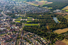Oblique view of Rokoko Park of Gardens and Castle of Schwetzingen in Schwetzingen in the state Baden-Wurttemberg, Germany