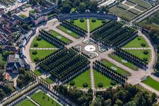 Aerial view of Palace garden and baroque palace Schwetzingen in Schwetzingen in the state Baden-Wuerttemberg, Germany