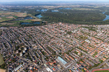 Town on the banks of the river of the old bed of the Rhine river in Ketsch in the state Baden-Wuerttemberg, Germany