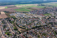 Quartier 2020 development area Biegen-Durlacher Weg in the district Hochstetten in Linkenheim-Hochstetten in the state Baden-Wuerttemberg, Germany out of the air