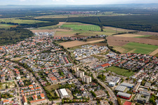 District Linkenheim in Linkenheim-Hochstetten in the state Baden-Wuerttemberg, Germany from the plane