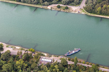 Aerial view of Rhine ferry Leimersheim-Leopoldshafen in the district Leopoldshafen in Eggenstein-Leopoldshafen in the state Baden-Wuerttemberg, Germany