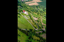 Aerial view of Churches building the chapel Wurmlinger Kapelle - St. Remigius Kapelle in Tuebingen in the state Baden-Wurttemberg, Germany