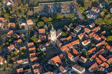 Church building in the village center in Gœrsdorf in the state Bas-Rhin, France
