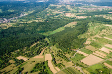 Aerial view of Kettelbachtal Nature Reserve in the district Obernhausen in Birkenfeld in the state Baden-Wuerttemberg, Germany