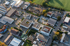 Foundation Church Computing Center Southwest Germany in the district Eggenstein in Eggenstein-Leopoldshafen in the state Baden-Wuerttemberg, Germany seen from above