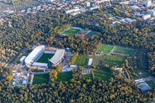 Aerial view of Construction site for the new Wildparkstadion of the KSC in the district Innenstadt-Ost in Karlsruhe in the state Baden-Wuerttemberg, Germany