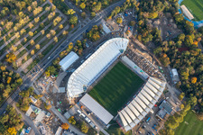 Extension and conversion site on the sports ground of the stadium " Wildparkstadion " in Karlsruhe in the state Baden-Wurttemberg, Germany seen from above