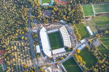 Extension and conversion site on the sports ground of the stadium " Wildparkstadion " in Karlsruhe in the state Baden-Wurttemberg, Germany from the plane