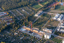Oblique view of Construction site in the technology park in the district Rintheim in Karlsruhe in the state Baden-Wuerttemberg, Germany