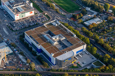 Aerial view of Building store - furniture market of " IKEA Deutschland GmbH & Co. KG " on Gerwigstrasse - Weinweg - Durlacher Allee in Karlsruhe in the state Baden-Wurttemberg, Germany