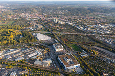 Building store - furniture market of " IKEA Deutschland GmbH & Co. KG " and Mann Mobilia and Real und Saturn between Gerwigstrasse - Weinweg - Durlacher Allee in Karlsruhe in the state Baden-Wurttemberg, Germany