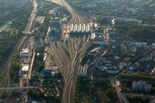 Tracks at the main station Karlsruhe in the district Südweststadt in Karlsruhe in the state Baden-Wuerttemberg, Germany