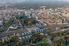 Aerial photograpy of Construction site to build a new office and commercial building on Schwarzwaldstrasse in Karlsruhe in the state Baden-Wurttemberg, Germany