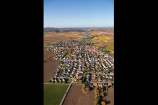 Oblique view of Autumnal colored village view in the district Jerusalemsberg in Kirchheim an der Weinstraße in the state Rhineland-Palatinate, Germany