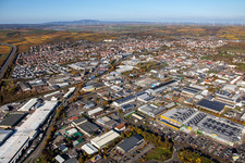 Aerial photograpy of Building and production halls on the premises of Aafes Europa in Gruenstadt in the state Rhineland-Palatinate, Germany