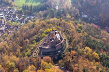 Autumnal discolored vegetation view ruins and vestiges of the former fortress Burg Landeck in Klingenmuenster in the state Rhineland-Palatinate, Germany