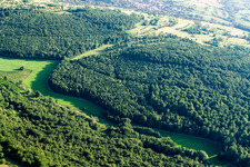 Aerial view of Kettelbachtal Nature Reserve in the district Obernhausen in Birkenfeld in the state Baden-Wuerttemberg, Germany
