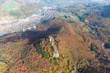 Trifels Castle in Annweiler am Trifels in the state Rhineland-Palatinate, Germany out of the air