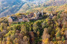 Madenburg Castle Ruins in Eschbach in the state Rhineland-Palatinate, Germany from above