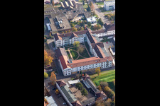 Aerial view of Hospital grounds of the Clinic Klinik fuer Kinder-/Jugendpsychiatrie and -psychotherapie in the district Pfalzklinik Landeck in Klingenmuenster in the state Rhineland-Palatinate, Germany