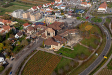 Aerial photograpy of German Wine Gate in the district Schweigen in Schweigen-Rechtenbach in the state Rhineland-Palatinate, Germany