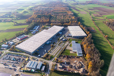Horst industrial park with Magna Exteriors, Zufall Logistics, STS Group and Thermo Fisher in the district Minderslachen in Kandel in the state Rhineland-Palatinate, Germany out of the air