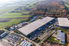 Horst industrial park with Magna Exteriors, Zufall Logistics, STS Group and Thermo Fisher in the district Minderslachen in Kandel in the state Rhineland-Palatinate, Germany seen from above