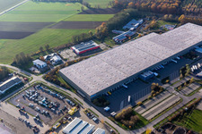 Horst industrial park with Magna Exteriors, Zufall Logistics, STS Group and Thermo Fisher in the district Minderslachen in Kandel in the state Rhineland-Palatinate, Germany from the plane
