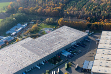 Drone recording of Horst industrial park with Magna Exteriors, Zufall Logistics, STS Group and Thermo Fisher in the district Minderslachen in Kandel in the state Rhineland-Palatinate, Germany