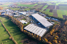 Horst industrial park with Magna Exteriors, Zufall Logistics, STS Group and Thermo Fisher in the district Minderslachen in Kandel in the state Rhineland-Palatinate, Germany seen from a drone