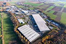 Oblique view of Industrial estate and company settlement Horst with Friedrich Zufall GmbH & Co. KG Internationale Spedition, Magna Exteriors, STS Group and Thermo Fisher in the district Minderslachen in Kandel in the state Rhineland-Palatinate, Germany